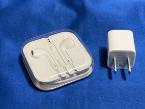 Apple 純正 iPhone イヤホン / アップル イヤフォン 有線 ライトニング充電器 電源アダプタ コンセント ( A1385 ) 新品セット！