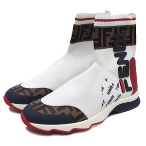 新品同様 フェンディ FILA ロゴマニア ソックス スニーカー メンズ 白 赤 青 ズッカ柄 FENDIMANIA FENDI