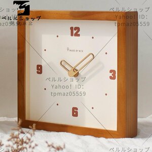 掛け時計 お洒落 時計 木製 おしゃれ 北欧 静音 置き時計 四角形 ガラス製時計 天然木枠 壁掛け 部屋時計 濃木色
