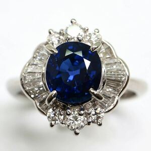 ソーティング付き!!豪華!!《Pt900 天然ダイヤモンド/天然サファイアリング》M ◎10.5号 6.4g sapphire diamond jewelry ring EG8/ZZ