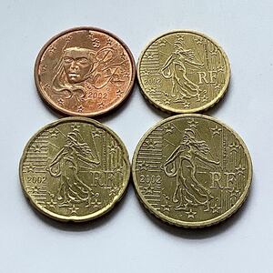 【希少品セール】ユーロコイン フランス 2002年 50セント 20セント 10セント 5セント 各1枚 4枚まとめて