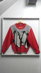 POLL MARRY ペンギン柄 ニット セーター ワインレッド M相当 日本製 レトロ