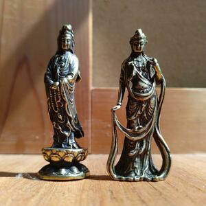 観音菩薩　仏像　真鍮　アンティーク　置物　お守り　約5ｃｍ　2種類セット