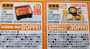 JAFクーポン JAF 春号 関東エリア クーポン 吉野家 2枚 ミニレター ★クーポンおまとめ可 送料６３円