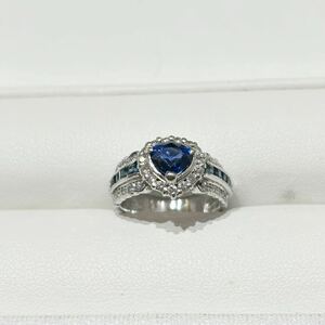 鑑別書付き PT900 サファイア ダイヤモンド リング 8.5号 指輪