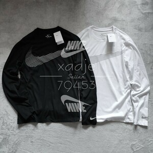 新品 正規品 NIKE ナイキ NSW SWOOSH ビッグスウッシュ プリント 長袖 ロンT 2枚セット 黒 ブラック 白 ホワイト L