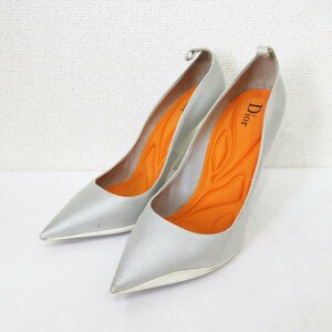 良品 Dior ディオール ポインテッドトゥ ピンヒール サイバー パンプス サイズ38 1/2 約25.5cm グレー