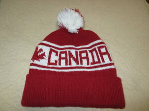 毛糸の帽子 赤 レッド 園児 子供 ウール スキー カナダ CANADA 3歳 4歳 5歳 6歳 7歳 幼児 ボンボン 子ども 子供 こども