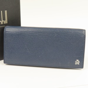 41052★1円スタート★Dunhill ダンヒル 極美品 二つ折り ロングウォレット 長財布 レザー ネイビー