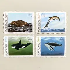 外国切手4枚（ポーランド：絶滅危惧海哺乳類）