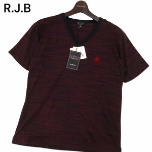 【新品 未使用】 R.J.B フラットヘッド 春夏 OBSCURE LINE★ 刺繍 半袖 Vネック Tシャツ カットソー Sz.40　メンズ 日本製　I4T01294_4#D