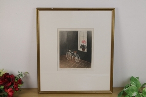 【アナピアアントニーニ】（白い自転車）３号 銅版画　管Z5603