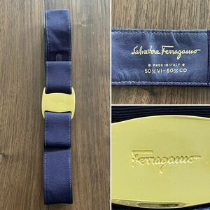 ☆Salvatore Ferragamo フェラガモ☆レディース☆ベルト☆ヴァラ リボン☆ウエストマーク☆イタリア製☆ネイビー