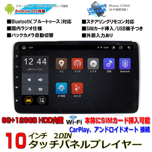 最強８Ｇ＋１２８Ｇ車載カーナビ Android10 2DIN 10.1インチ ラジオ USB Bluetoothアンドロイドスマホ iPhone WiFi接続 simカード可能[AG12