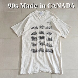 90s カナダ製 建築　Tシャツ シングルステッチ　両面プリント　L