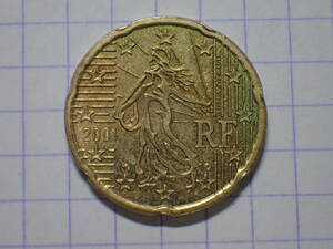 フランス共和国 20ユーロセント(20 FRF)ノルディックゴールド貨 2001年(最初の地図) 解説付き 190