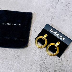 極美品 Burberrys バーバリー イヤリング リバーシブル フープ サークル チェック ロゴ ゴールド vintage アクセサリー ゴールド 