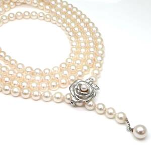 ◆アコヤ本真珠ロングネックレス/ 3 ◆M 約87.0g 約124.0cm 6.5-8.0mm珠 pearl パール jewelry necklace ジュエリー DB0/DI0