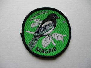 70s WORLD WILDLIFEカササギ『MAGPIE』Collector Badgesワッペン/鳥 バードウォッチング野鳥OUTDOOR自然アウトドアPATCHアップリケ V193