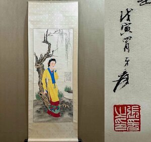 ■観心・時代旧蔵■B611中国古画 張大千 人物 掛け軸 立軸 水墨中国画巻物 書画 巻き物 肉筆保証品