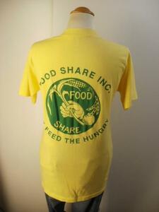 Tシャツ　S　黄　80s USA製　FOOD　SHARE　アメリカ古着　af105