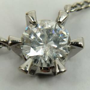 天然ダイヤモンド ネックレス 一粒 大粒 0.4ct クリーニング済 Pt900 Pt850 プラチナ Diamond Jewelry Pendant Necklace 