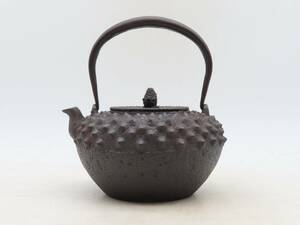 K6266 霰 鉄瓶 鉄器 鉄壺 急須 湯沸かし 金属工芸 時代物 古美術 茶道具 煎茶道具 SE04