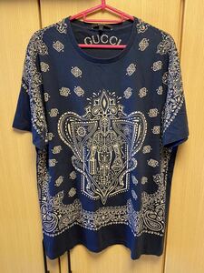 正規 GUCCI グッチ ペイズリー クルーネック Tシャツ 紺 L 283103 X3697