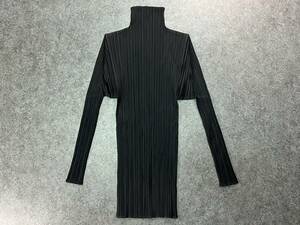 Wm551 日本製 PLEATS PLEASE プリーツプリーズ プリーツ ハイネック 長袖 カットソー 無地 ブラック 黒 レディース 3