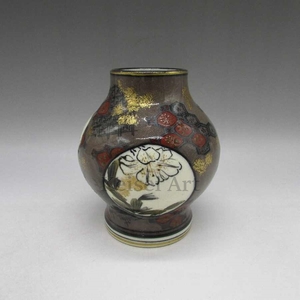 京薩摩 大日本帯山製銘 花鳥図花瓶 U2779