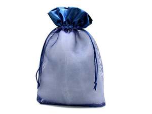 巾着袋 ラッピング 包装 巾着ポーチ 小物入れ (18cm×28cm) サテン×オーガンジー (紺色) (1個)