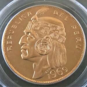 希少年号 1969年 ペルー 50ソル 金貨 発行枚数403枚 ヤフオク過去10年で1枚のみ 過去最高鑑定 PCGS MS65 インカ 国王 インディアン