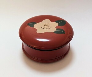 会津塗 銘あり 菓子器 小物入 漆器 朱塗 椿 蒔絵 作家物 会津漆器 レトロ アンティーク