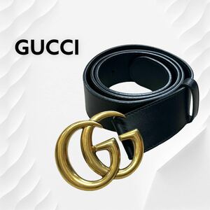 高級 定価74,800円 GUCCI グッチ リ・エディション ダブルG GGマーモント ワイド レザー ベルト メンズ 400593