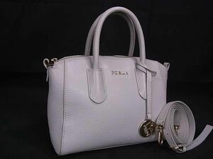 1円 ■新品同様■ FURLA フルラ レザー 2WAY ハンドバッグ トート ショルダーバッグ 斜め掛けかばん レディース ライトグレー系 FA6330