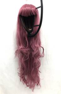 Brightlele ロング フル ウィッグ ピンク 全長約80cm ウェーブ 巻き髪 パーマ つり下げ式ウィッグスタンド セット 23091202