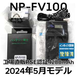 PSE認証2024年5月モデル NP-FV100 互換バッテリー 1個 + USB急速充電器 FDR-AX30 AX45 AX60 AX100 AX700 HDR-CX680 NP-FV50 NP-FV70 FH100