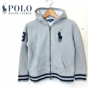 M2617-F◆ POLO RALPH LAUREN ポロラルフローレン ジップアップパーカー フーディ ジャケット ◆ キッズ コットン ポリ グレー 古着 春