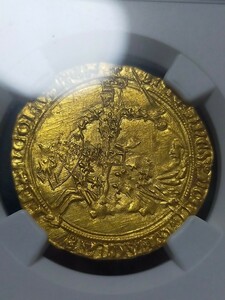 【元祖フラン】フランス フランカシュバル金貨ジャン2世 1350～64 NGC MS62高鑑定