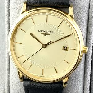 【1円〜】LONGINES ロンジン 腕時計 メンズ L4.677.2グランドクラシック ゴールド文字盤 ラウンドフェイス デイト 可動品