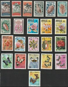 ワリス フテュナ７　1930年～1987年（ 未使用 記念　貝　花　蝶々　５セット）22種
