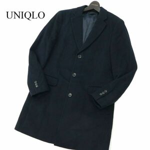 UNIQLO ユニクロ 【カシミヤ混 メルトン ウール】 チェスターコートSz.M　メンズ ネイビー ビジネスにも★　C2T11044_B#N