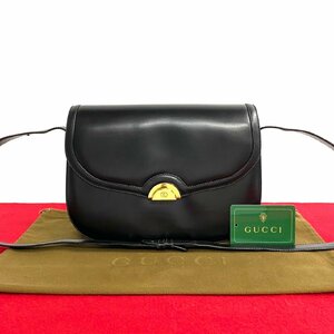 極 美品 保存袋付 GUCCI グッチ オールドグッチ GG 金具 カーフ レザー ショルダーバッグ サコッシュ クロスボディバッグ ブラック 28904