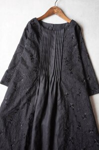 ♪ハンドメイド♪黒色リネン＆cottonレースパッチOP♪