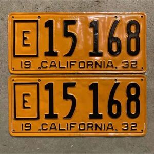 19 32 デュース フォード ライセンス プレート ナンバー ビンテージ 本物 実物 アメ車 ホットロッド カスタムショー カリフォルニア E