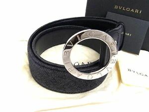 1円 ■美品■ BVLGARI ブルガリ ロゴマニア キャンバス×レザー ベルト 表記サイズ 105/42 レディース メンズ グレー系 FC4820