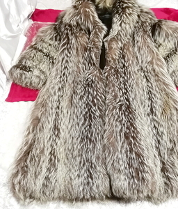EMBA best quality 茶灰白豪華美品リアルファーマキシロングコート Brown ash white gorgeous beauty item real fur maxi long coat mantle