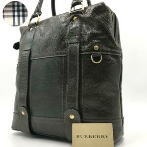 美品/A4収納可能●バーバリー BURBERRY メンズ ビジネス ハンドバッグ トート ノバチェック レザー カーキ 書類鞄 定価15万 ブリーフケース