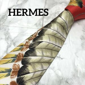 HERMES エルメス ネクタイ　スカーフ柄　羽