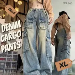 デニム カーゴパンツ XL ジーンズ デニムパンツ ストリート 韓国系 ワイド